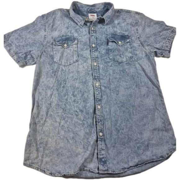 Levis Nevin Stonewashed Bleached Short Sleeve Denim Button Up Shirt Mens XXL - Picture 1 of 7